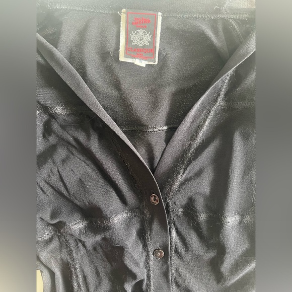 Jean Paul Gaultier mesh button front top wool trimming attached scarf 1990s SM - Picture 10 of 16